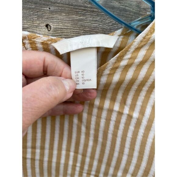 H&M size 10 mustard yellow striped top with bell sleeves wide lace cuffs - Picture 5 of 10